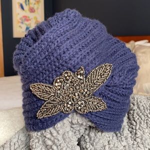 Navy Blue Hat with Sparkly Beaded Appliqué